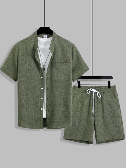 KZZ Men's Linen-Blend Two-Piece Loungewear Set