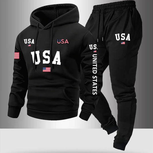 KZZ Men's Letter Print Hoodie Set