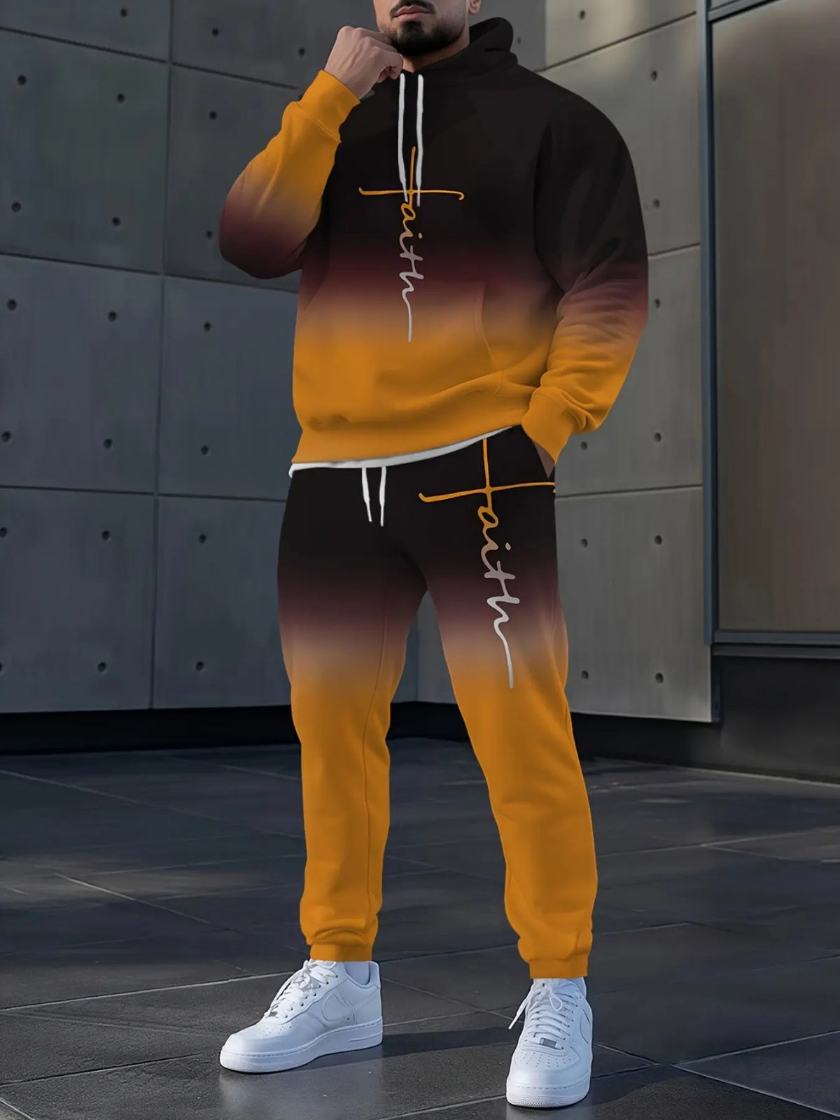 KZZ Men's Suit with 3D Print and Hood