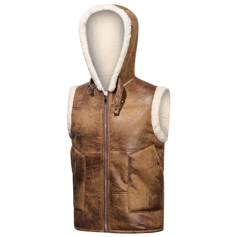 KZZ Men's Color-Block Printed Zip-Up Hooded Vest