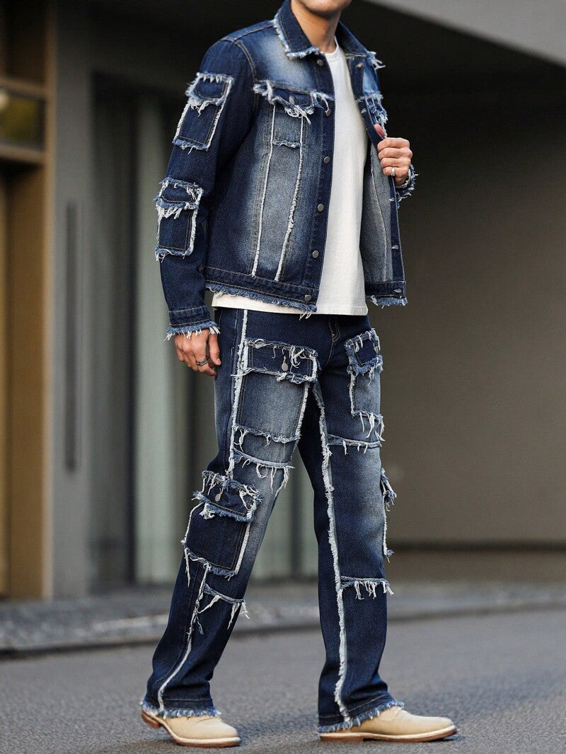 KZZ Men's two-piece denim outfit set