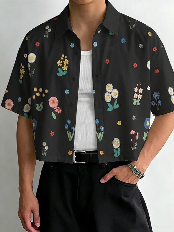 KZZ Men's Short-Sleeve Casual Floral Shirt