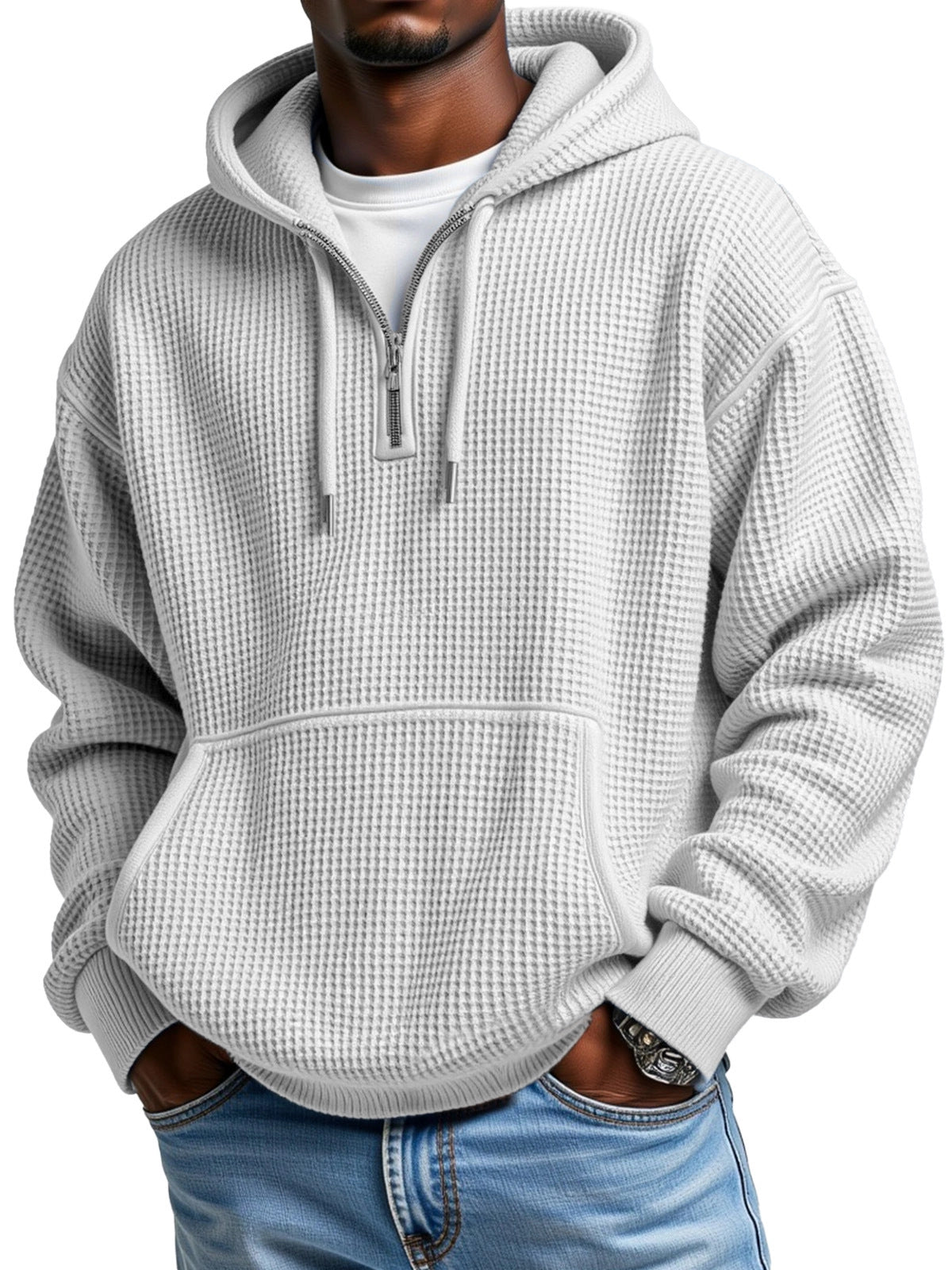 KZZ Men's waffle knit half-zip hoodie