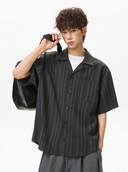 KZZ Men's Loose-Fit Striped Collared Shirt