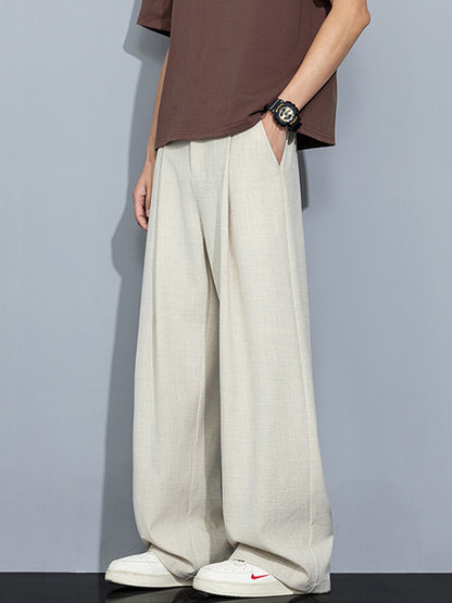 KZZ Men's Pleated Wide-Leg Dress Trousers