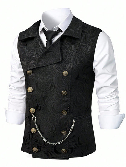 KZZ Men's Solid-Color Double-Breasted Suit Vest