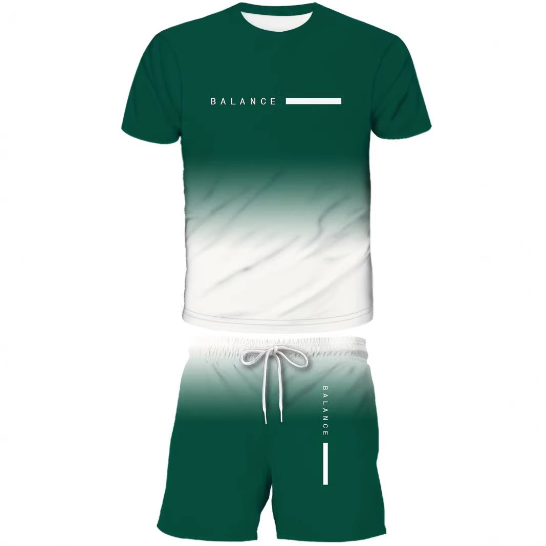 KZZ Men's Gradient Short-Sleeve Gym Set