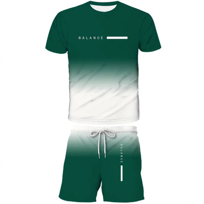 KZZ Men's Gradient Short-Sleeve Gym Set