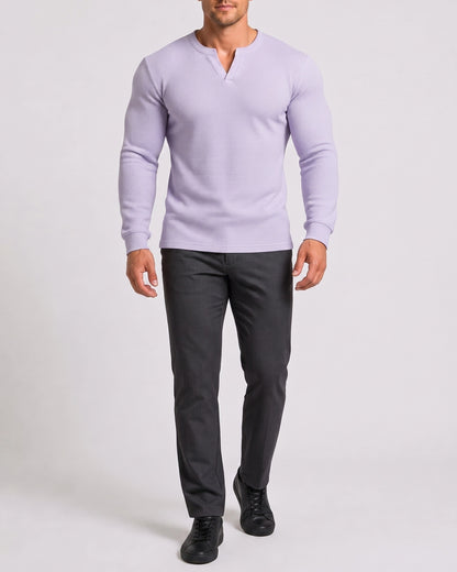 KZZ Men's Minimalist Waffle-Knit Long-Sleeve T-Shirt
