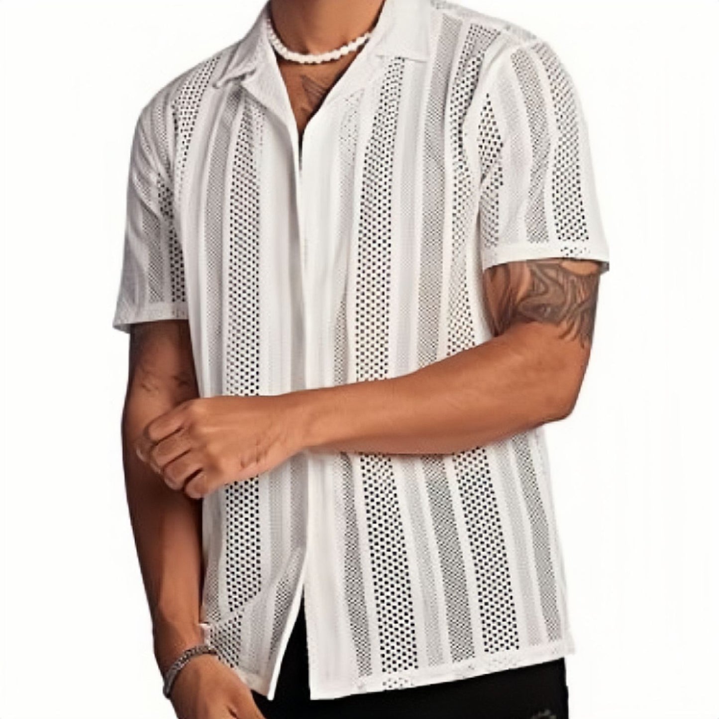 KZZ Men's Semi-Sheer Short-Sleeve Shirt