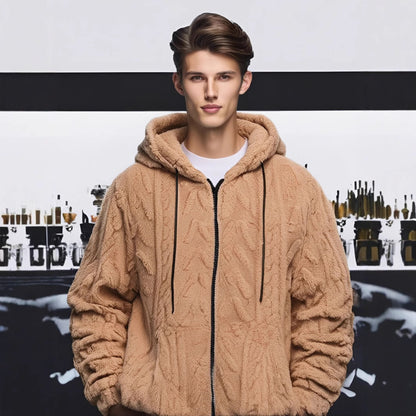 KZZ Men's Solid Drop Shoulder Drawstring Zip Up Hooded Jacket