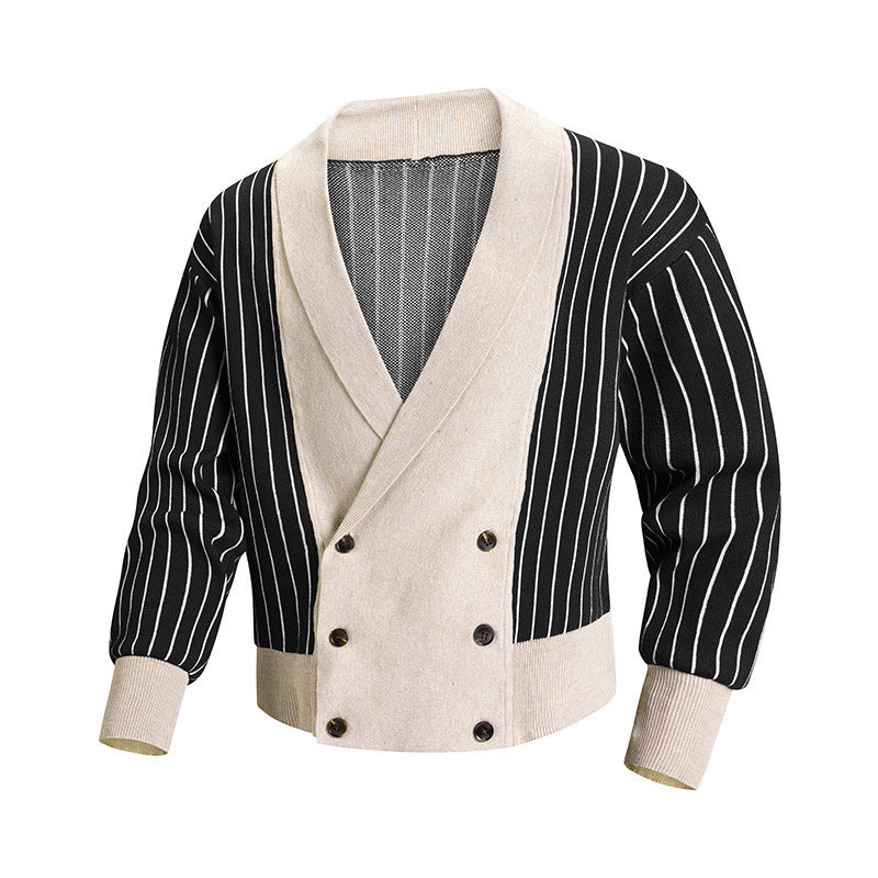 KZZ Men’s Vintage-Style Striped Double-Breasted Knitted Cardigan
