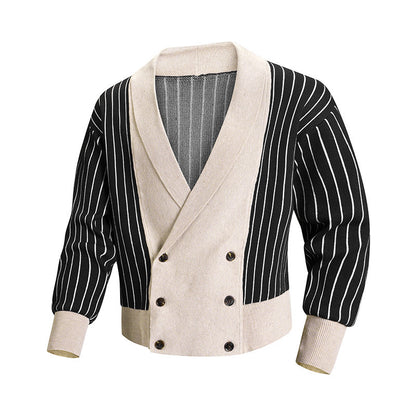 KZZ Men’s Vintage-Style Striped Double-Breasted Knitted Cardigan