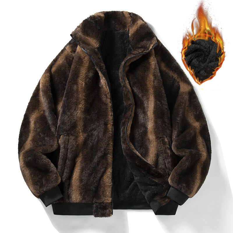 KZZ Men's Winter Mink Fur Coat Imitation Mink Velvet Thick Warm Short Jacket