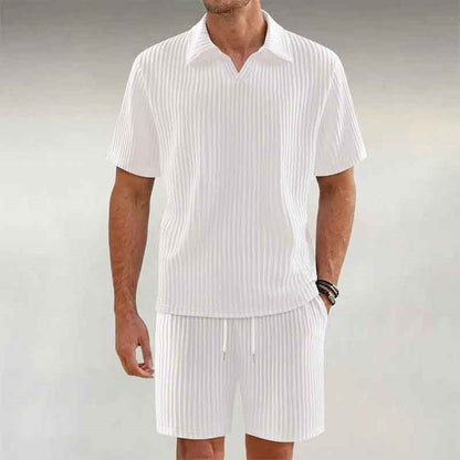 KZZ Short-Sleeve V-Neck Polo Top and Shorts Set