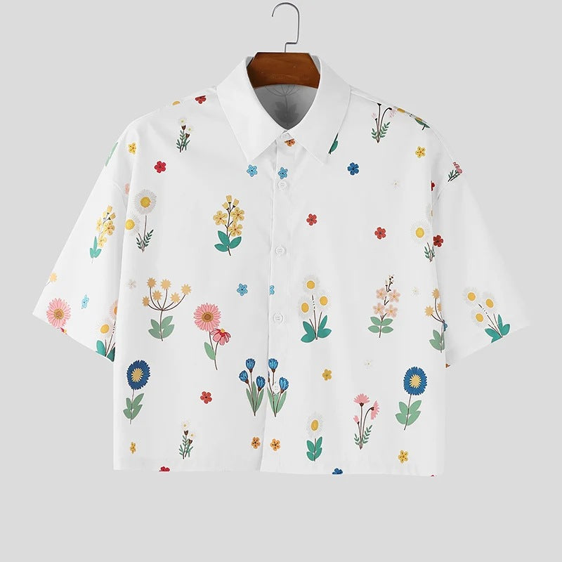 KZZ Men's Short-Sleeve Casual Floral Shirt