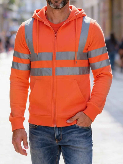 KZZ Men's Fleece-Lined Hoodie with Reflective Zipper