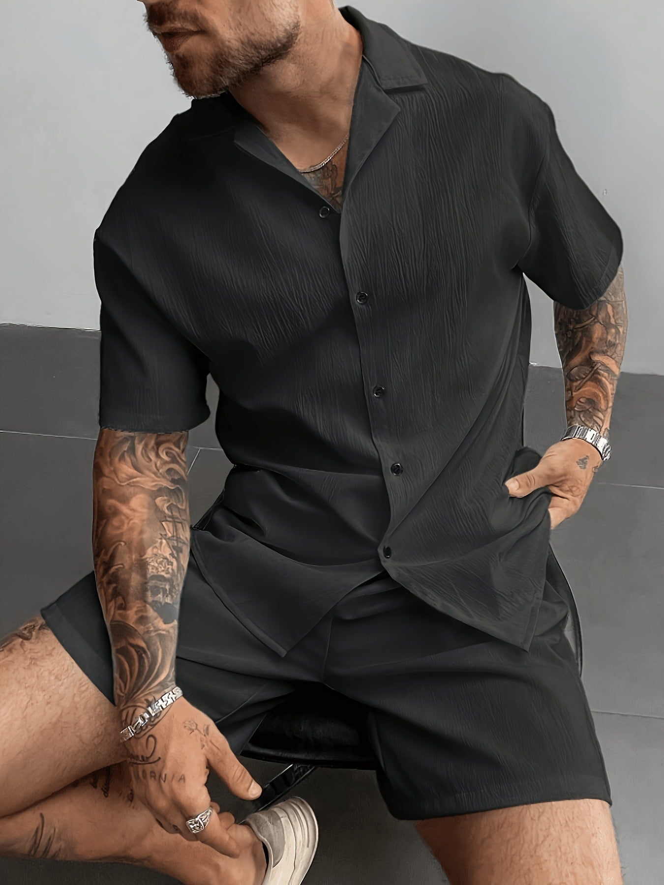 KZZ Men's Plus-Size Streetwear Two-Piece Set