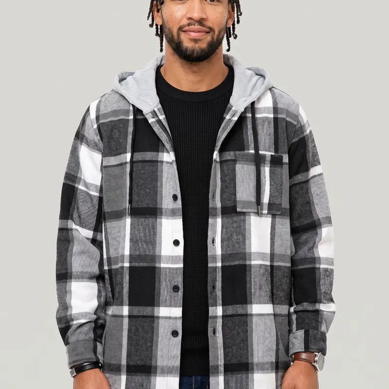 KZZ Men's plaid drawstring hooded sweatshirt