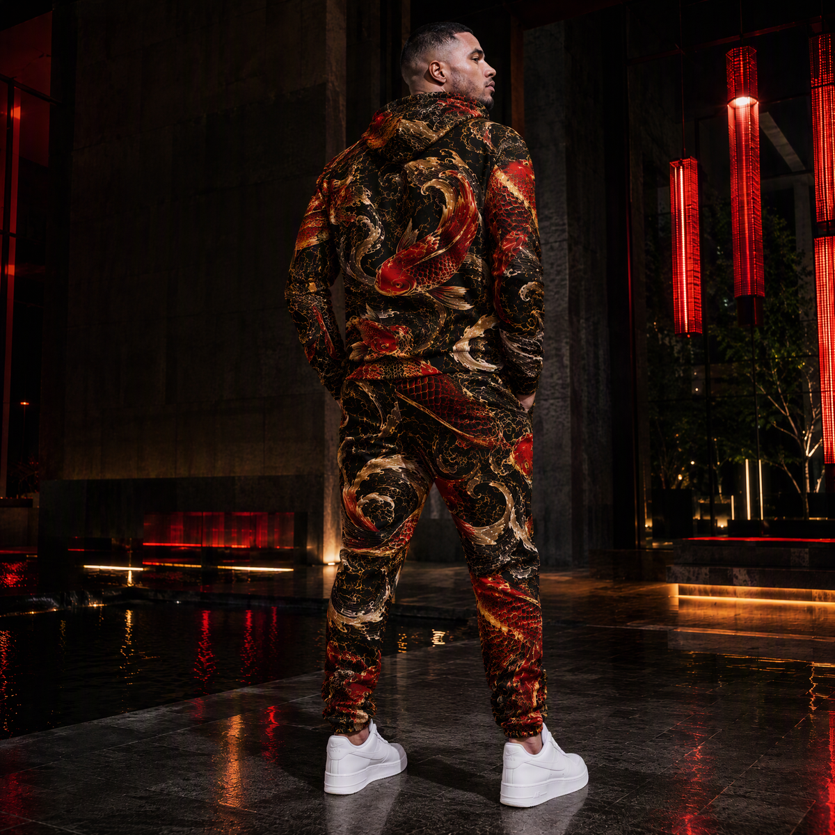KZZ Men's Cool Printed Hoodie Tracksuit Two-Piece Street Style Sportswear