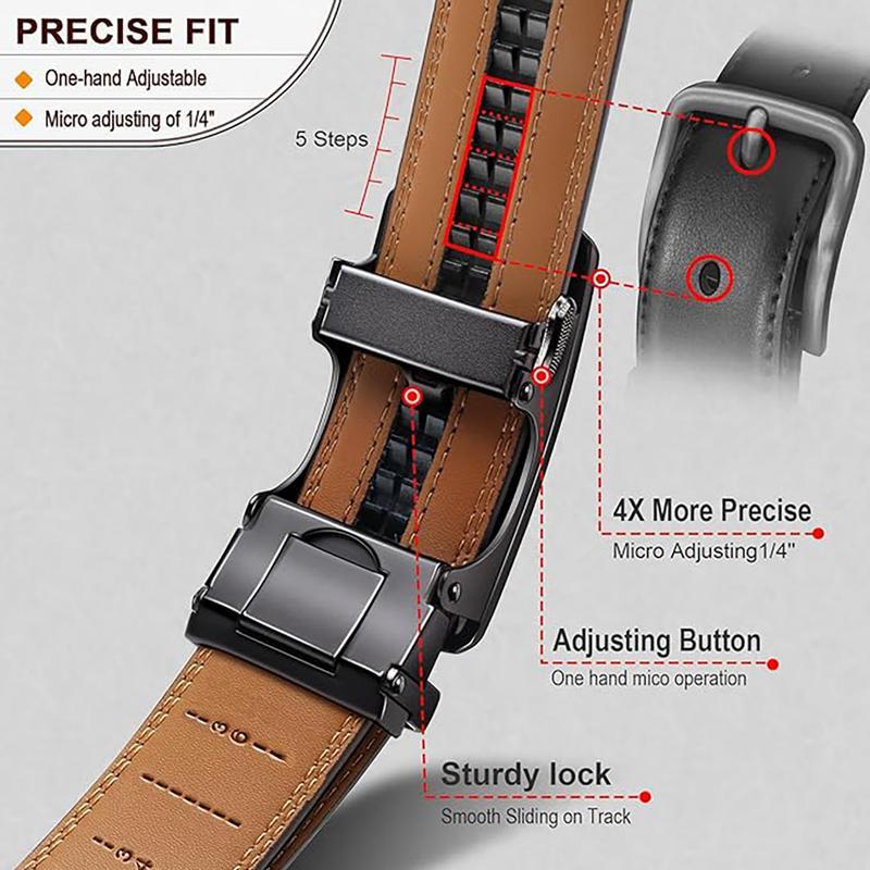 KZZ Mens Belt Leather Ratchet Easy Release Belt Dress and Casual Adjustable Belts