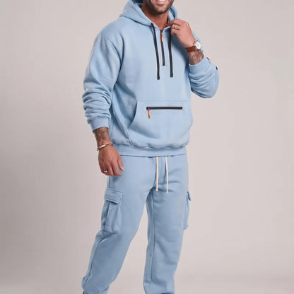 KZZ Men's Winter Fleece Lined Casual Set Long Sleeve Jacket & Pants