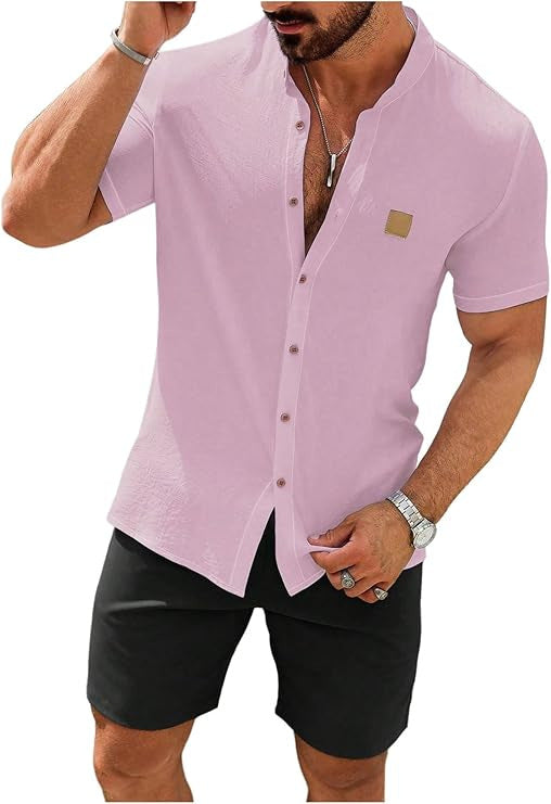 KZZ Plus Size Solid Color Short-Sleeve Button-Up Shirt