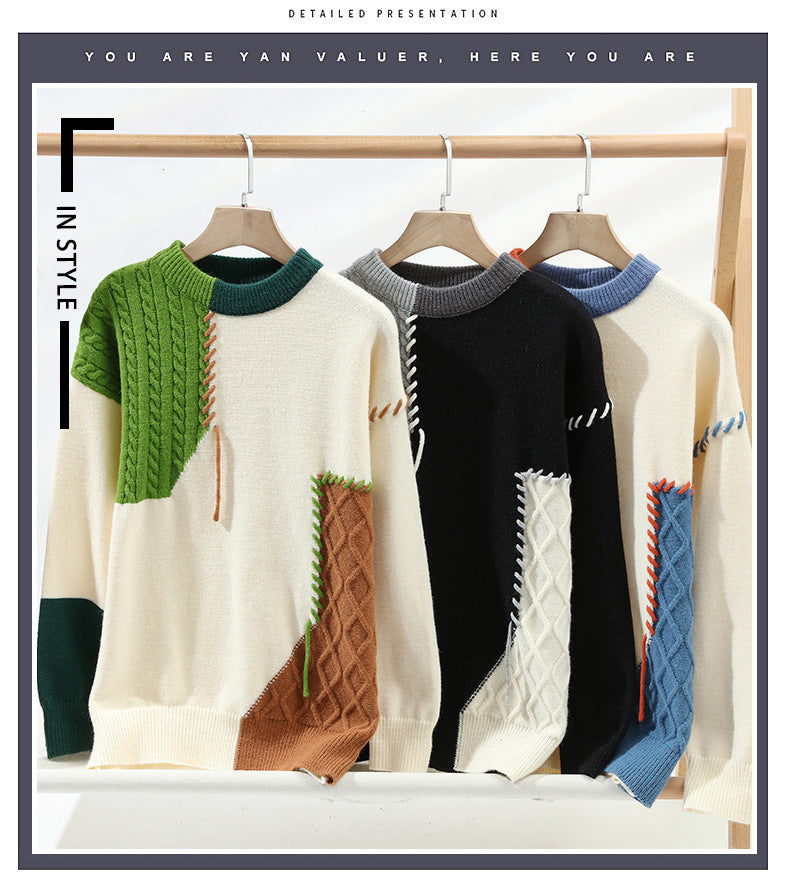 KZZ Round neck sweater for men, autumn and winter fashion,versatile, casual, and warm knitted sweater
