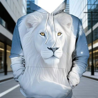 KZZ Two-Piece Thickened Snow Lion 3D Full Print Hoodie Set