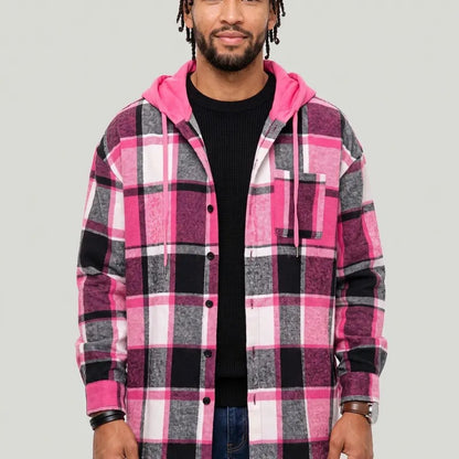 KZZ Men's plaid drawstring hooded sweatshirt