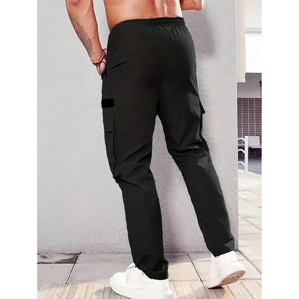 KZZ Men's Solid-Color Cargo Pants with Flap Pockets