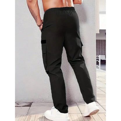 KZZ Men's Solid-Color Cargo Pants with Flap Pockets