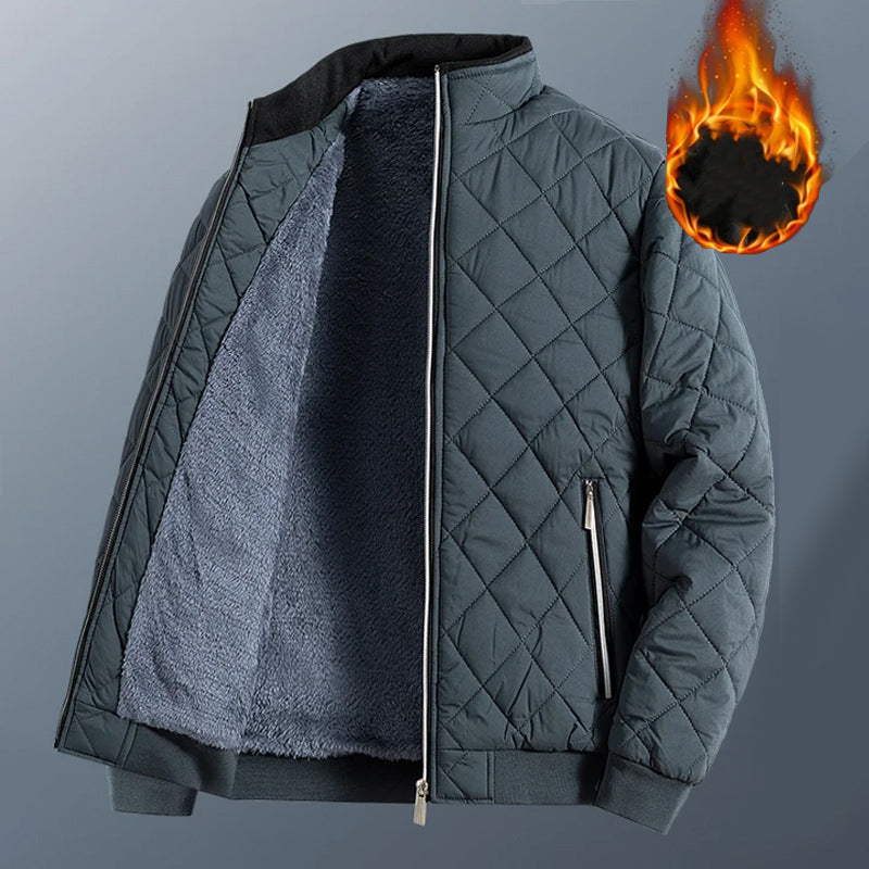 KZZ Men's Plain Quilted Zip Up Pocket Winter Coat