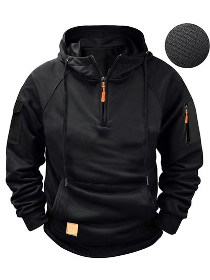 KZZ Men's Regular Fit Patched Pocket Drawstring Hoodie