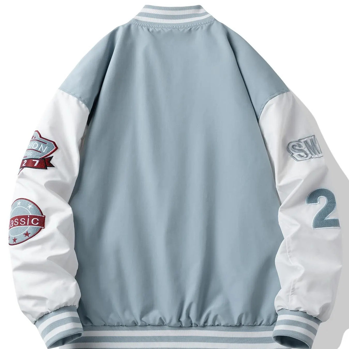 KZZ Men's color-blocked letter and graphic embroidered baseball collar patchwork jacket