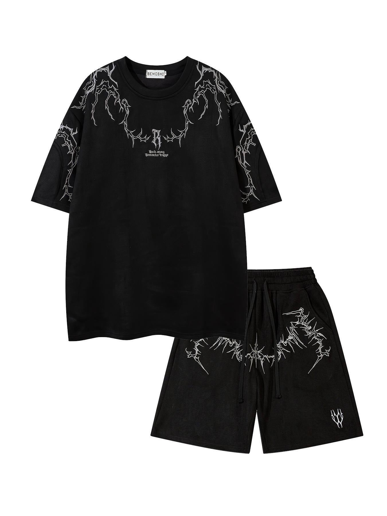 KZZ Men's Embroidery Short Sleeve Tee & Shorts Two-piece Set