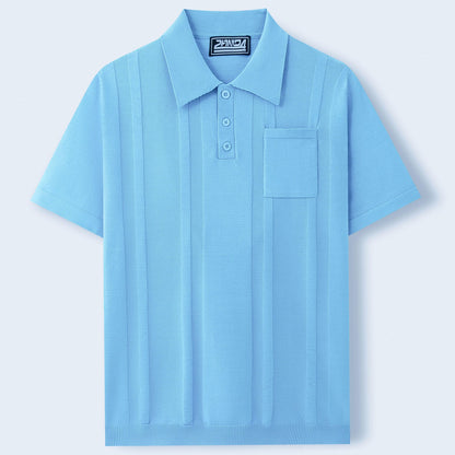 KZZ Men's High-Stretch Acrylic-Cotton Knit Polo Shirt