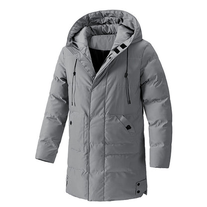 KZZ Men's Thick Winter Warm Coat Plus Size Cold Weather Jacket with Hood Long Sleeve Front Button Design