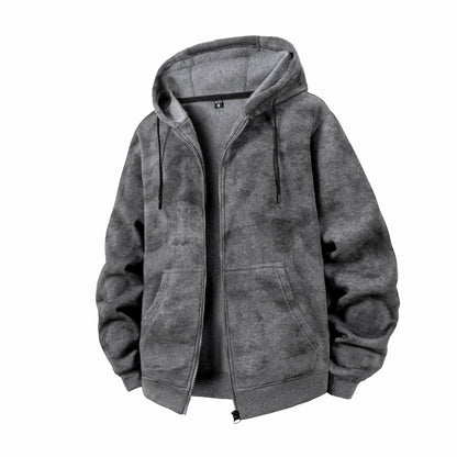 KZZ Plus-size warm full-zip hooded sweatshirt