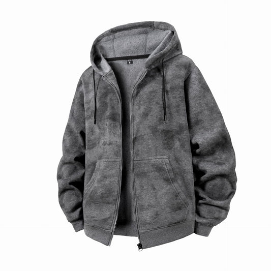 KZZ Plus-size warm full-zip hooded sweatshirt