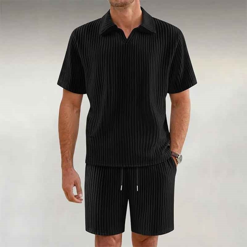KZZ Short-Sleeve V-Neck Polo Top and Shorts Set