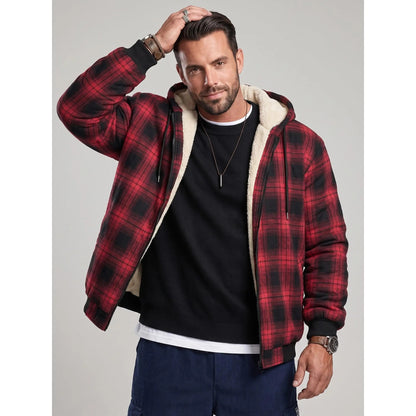 KZZ Men's Long-Sleeve Plaid Jacket
