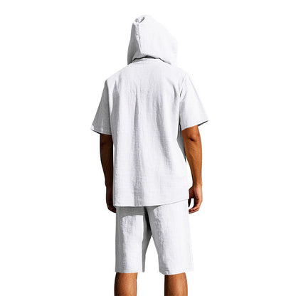 KZZ Men's Linen Hooded Two-Piece Set