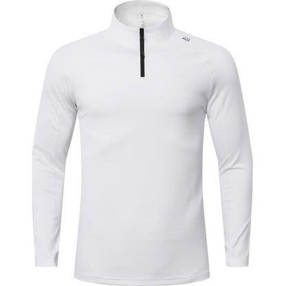 KZZ Men's Solid Half Zip Thumb Hole Design Sports Tee