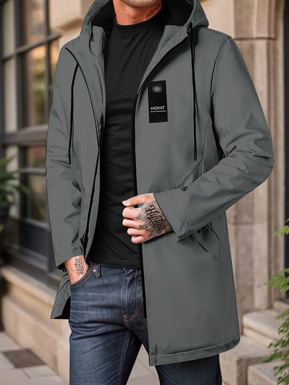KZZ Men's Mid-Length Thin Top with Full Zipper and Drawstring Hood