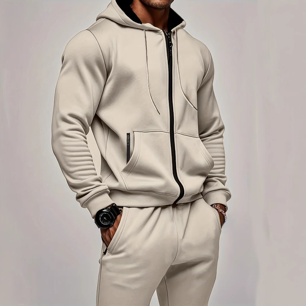 KZZ Men’s Fleece Zip Hoodie & Jogger Sets