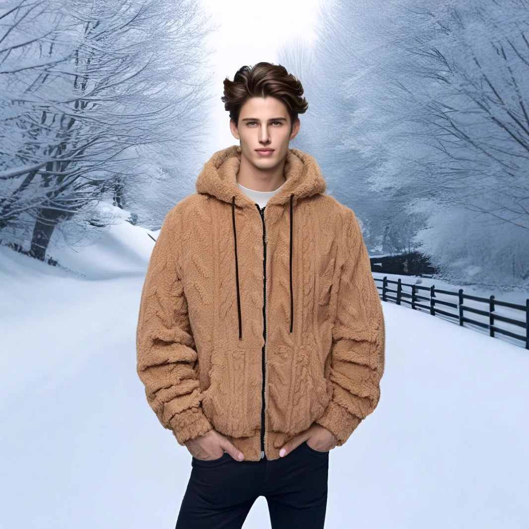 KZZ Men's Solid Drop Shoulder Drawstring Zip Up Hooded Jacket