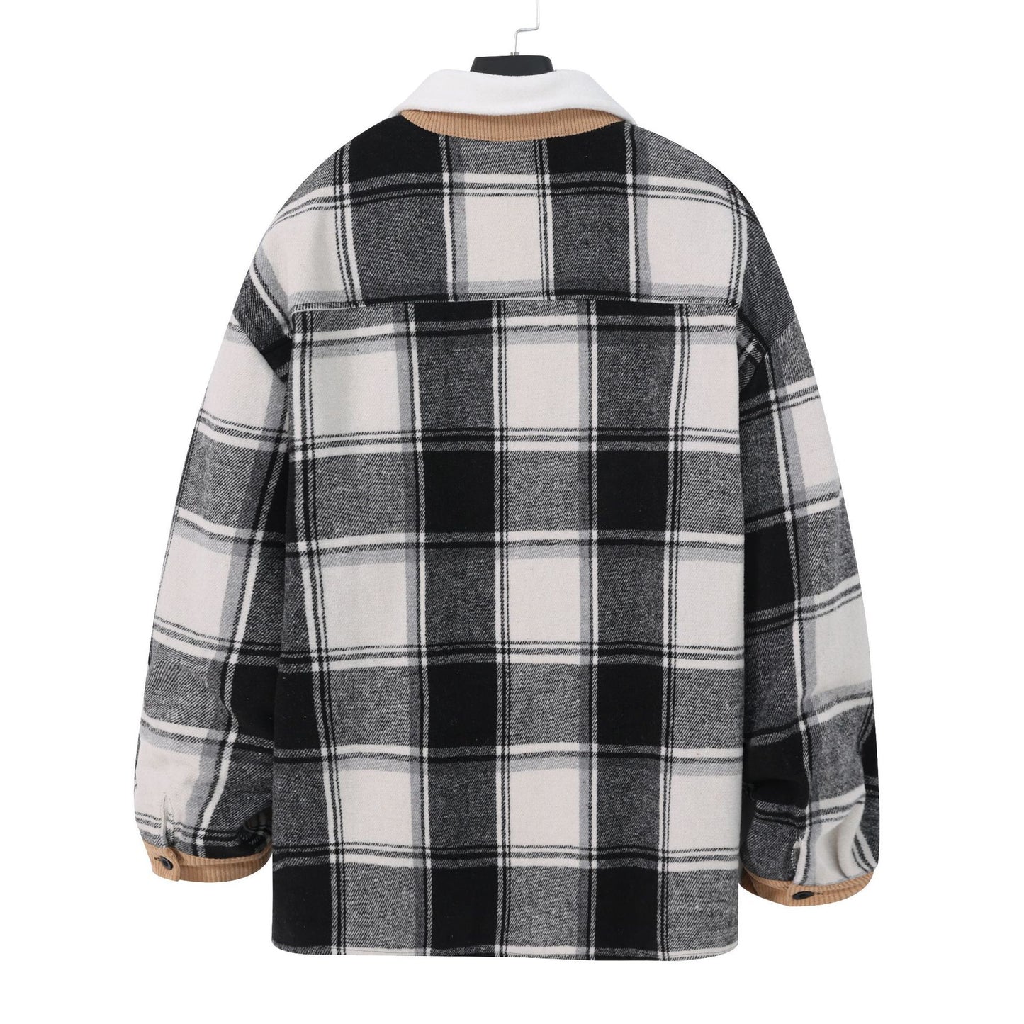 KZZ Men's Plaid Fleece Lined Shirt Jacket Colorblock Pattern