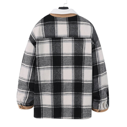 KZZ Men's Plaid Fleece Lined Shirt Jacket Colorblock Pattern