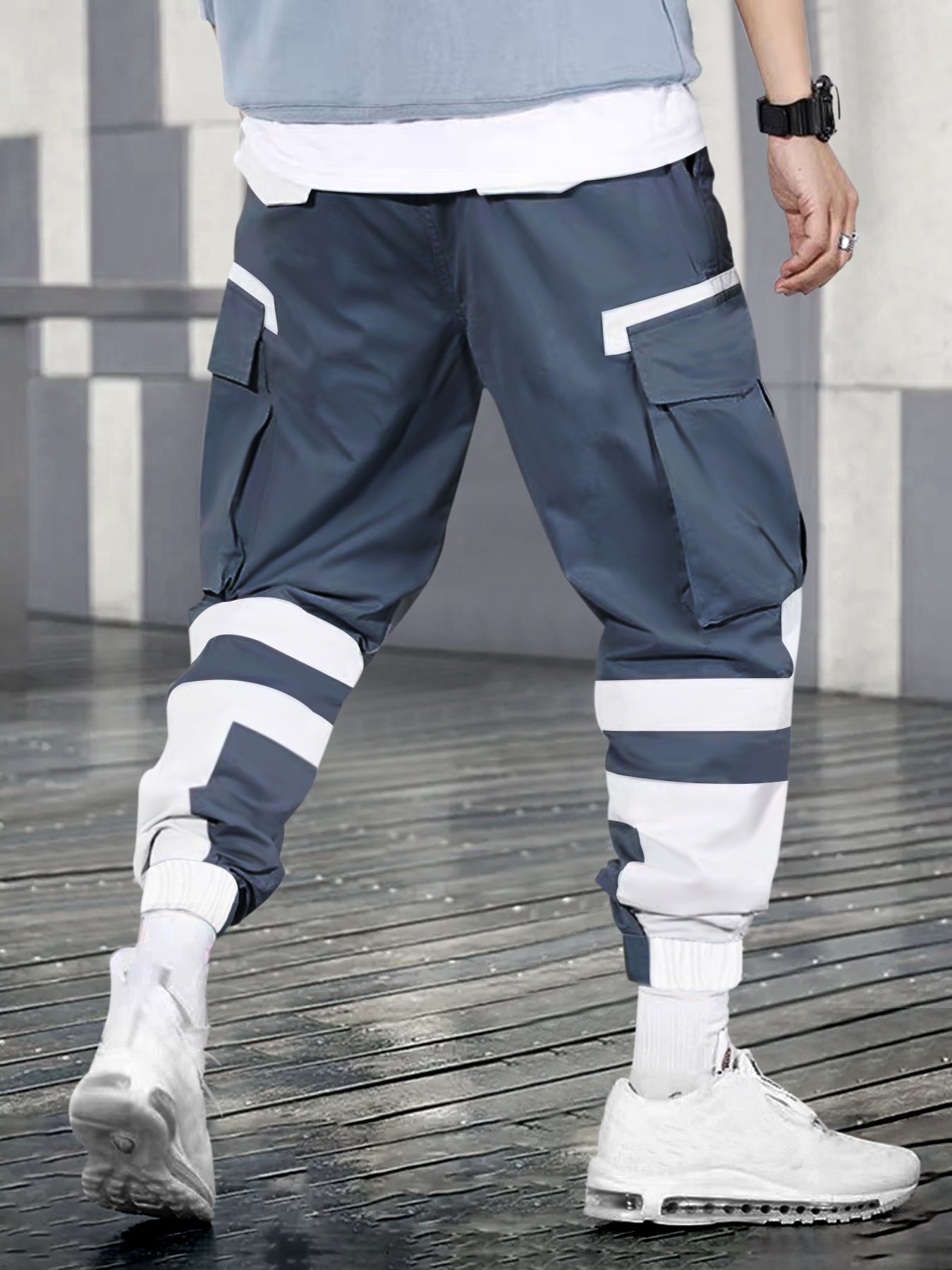 KZZ Men's Colorblock Drawstring Waist Cargo Pants
